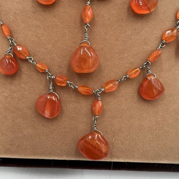 Vintage Genuine Carnelian Necklace Tested Sterling Silver Marked CV 925 Luxury - Picture 2 of 9